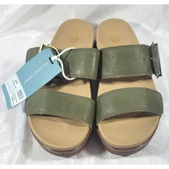 Revitalign Women's Orthotic Adjustable Leather Wedges - Nova - Olive - Sz 7B - Picture 1 of 6